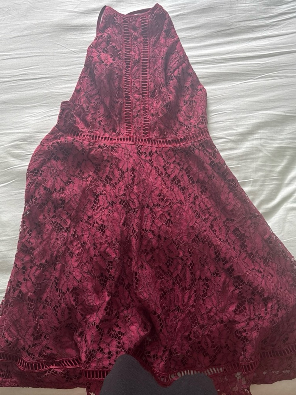 Aqua Burgundy Lace Halter Dress
